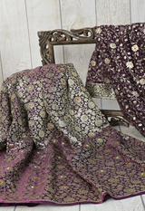 Sugnamal Amaanat Purple Pure Brocade Silk with Zari Work Suit Set (Unstitched)