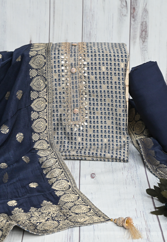 Sugnamal Amaanat Chanderi Silk Gotta Patti with Hand Print Suit Set (Unstitched)