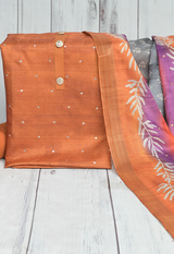 Sugnamal Amaanat Orange Matka Silk Mirror and Zari Work Suit Set (Unstitched)