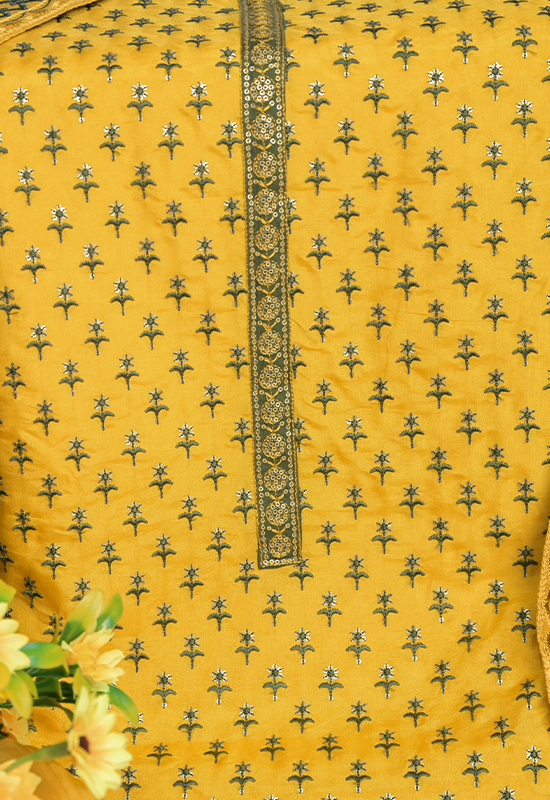 Sugnamal Amaanat Yellow Pure Silk with Resham and Sequence Work Suit Set (Unstitched)