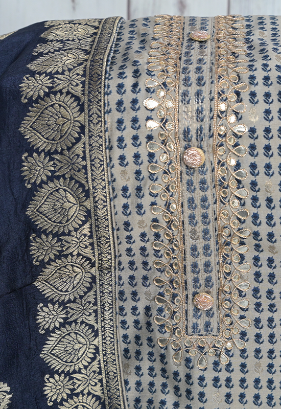 Sugnamal Amaanat Chanderi Silk Gotta Patti with Hand Print Suit Set (Unstitched)