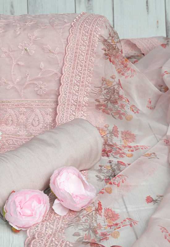 Sugnamal Amaanat Mauve Pink Silk Aari and Zardozi Embroidered Suit Set (Unstitched)