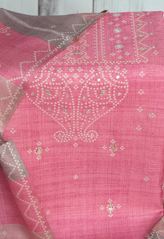 Sugnamal Amaanat Pink Matka Silk Bandhani and Gotta Patti Work Suit Set (Unstitched)