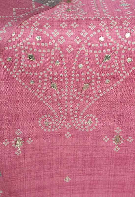 Sugnamal Amaanat Pink Matka Silk Bandhani and Gotta Patti Work Suit Set (Unstitched)