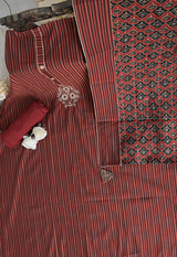 Sugnamal Amaanat Brown Muslin Stripes and Zardozi Embroidered Suit Set (Unstitched)