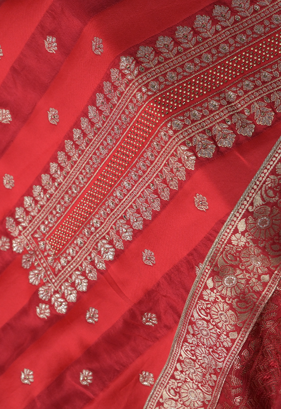 Sugnamal Amaanat Red Tissue Zari Weaved Suit Set (Unstitched)
