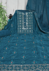 Sugnamal Amaanat Teal Blue Crepe Mirror and Resham Work Suit Set (Unstitched)
