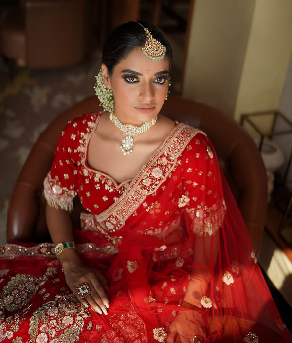 Sugnamal Doli Reddish Maroon Velvet Stone Embellished Bridal Wear Set