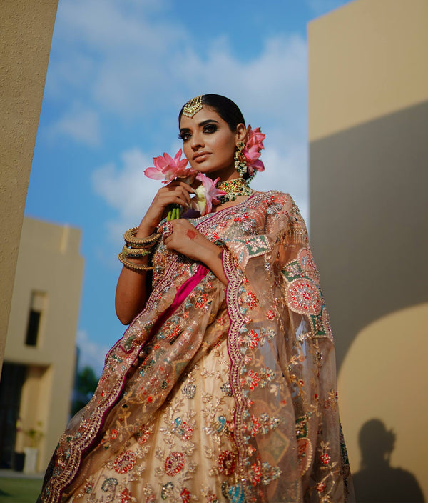 Sugnamal Doli Gold Tulle Resham Embroidered Bridal Wear