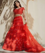 Sugnamal Mohana Red Tulle Lehenga Set