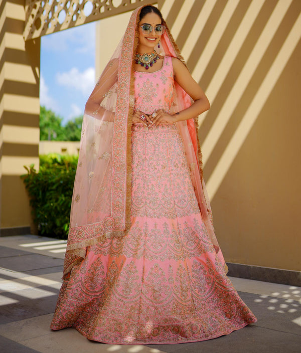 Sugnamal Doli Pink  Dupion Silk Zardozi Embroidered Bridal Wear