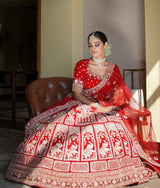 Sugnamal Doli Reddish Maroon Velvet Stone Embellished Bridal Wear Set