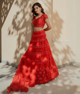 Sugnamal Mohana Red Tulle Lehenga Set